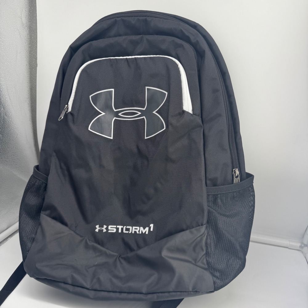 Under Armour Storm 1 Scrimmage Backpack Black White Outline EUC School Gym